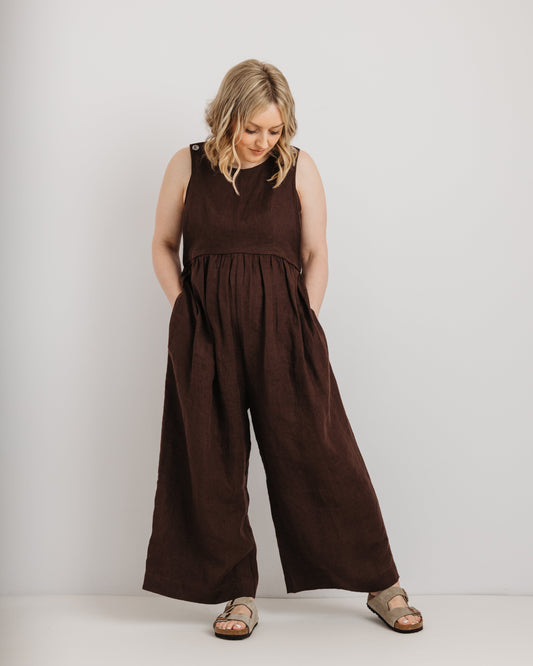 Ada Linen Jumpsuit | Chocolate Brown | Journy