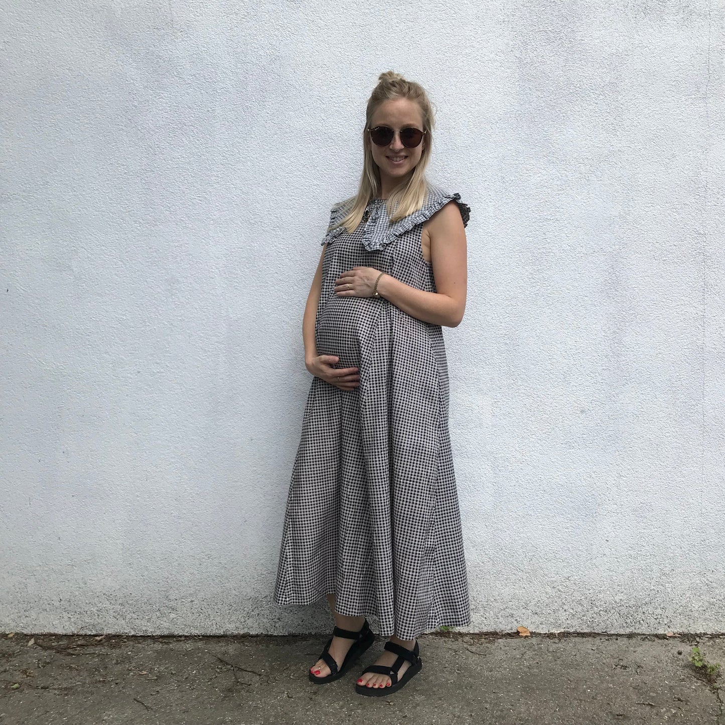 Lucy Dress - Maternity + Breastfeeding friendly - Printed Navy Gingham Cotton