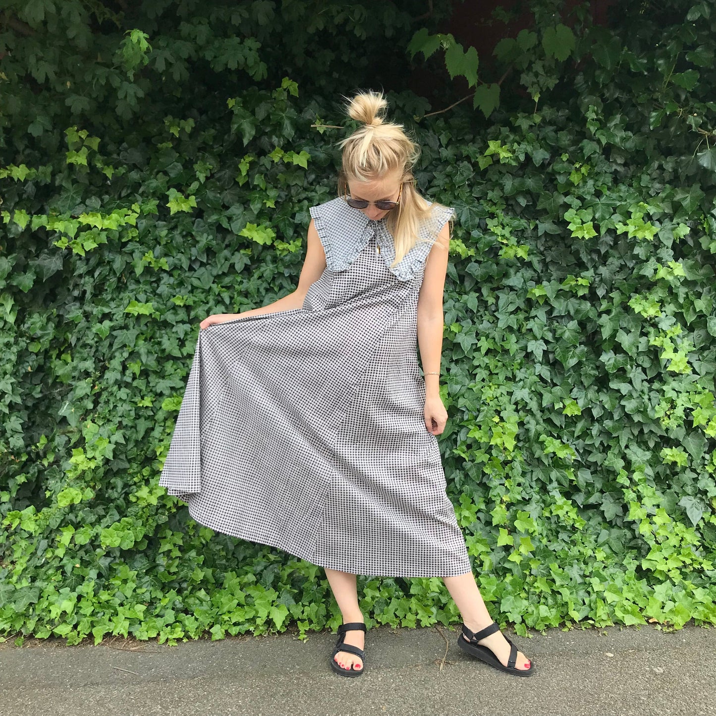 Lucy Dress - Maternity + Breastfeeding friendly - Printed Navy Gingham Cotton