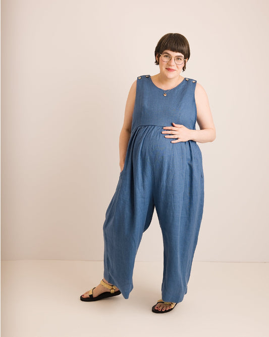 Ada Linen Jumpsuit - Aegean Blue