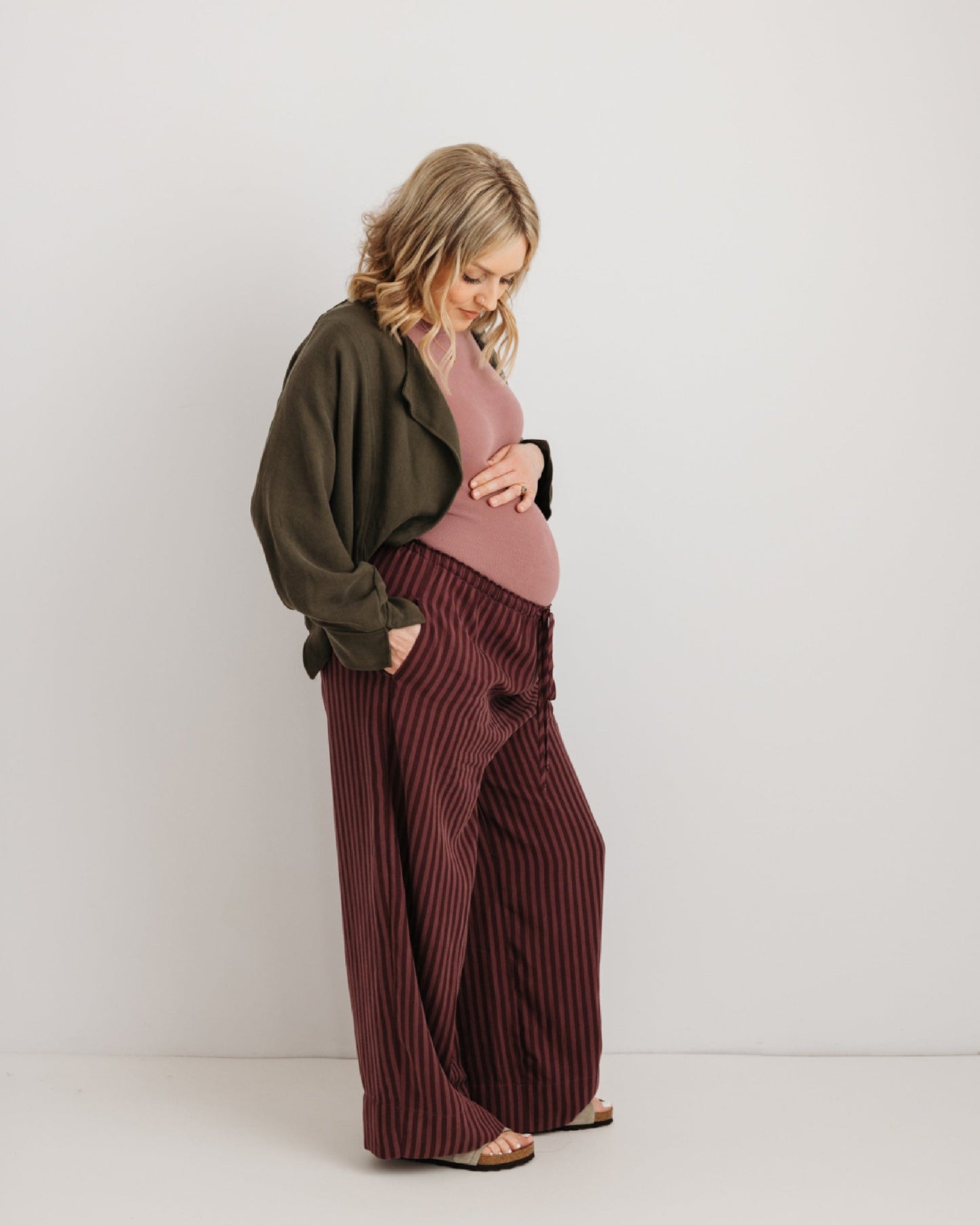 the Daisy Trouser - Burgandy Stripe