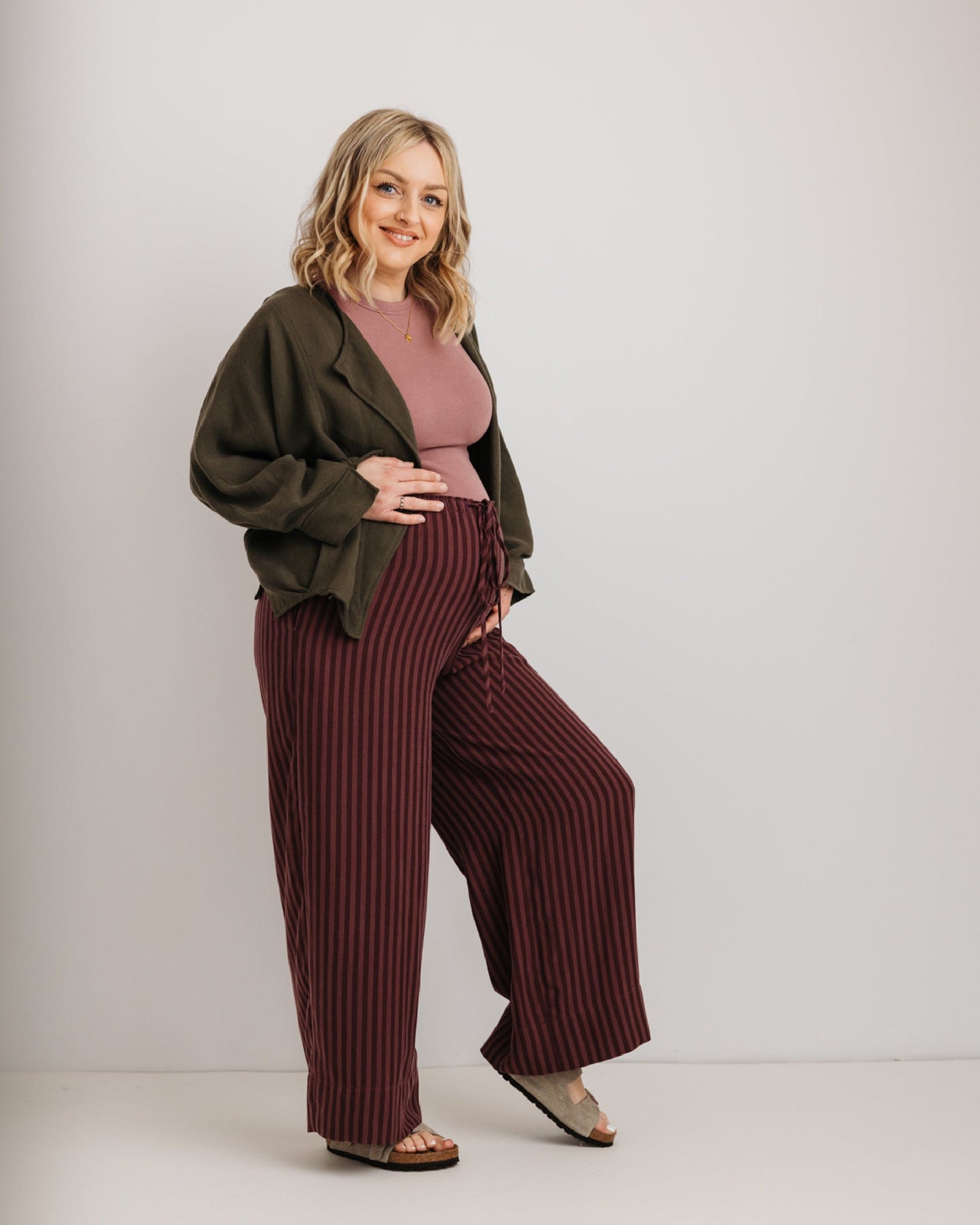 the Daisy Trouser - Burgandy Stripe