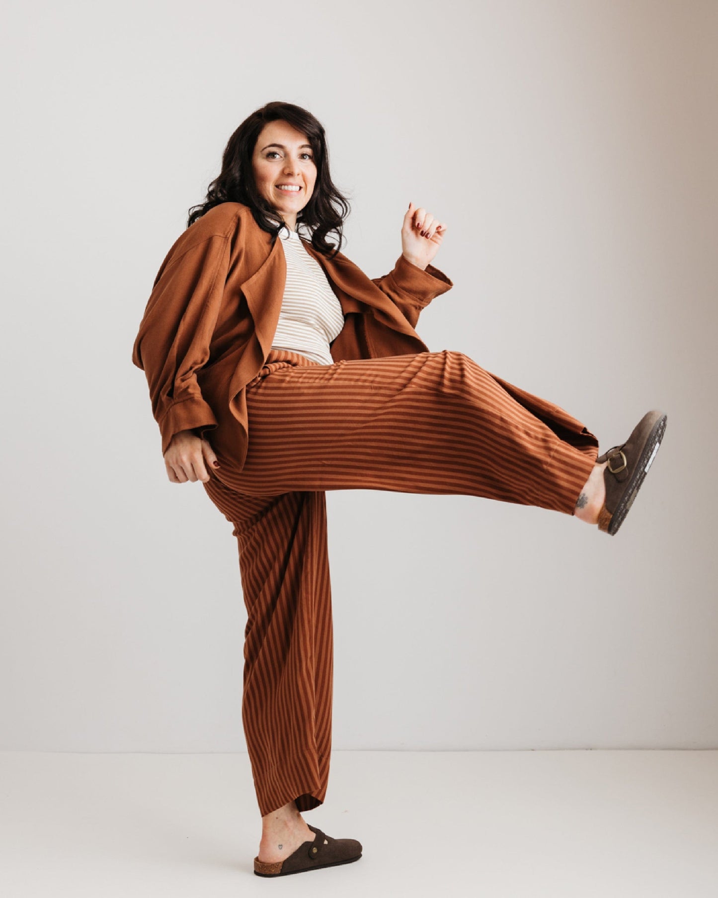 the Daisy Trouser - Mocha Stripe