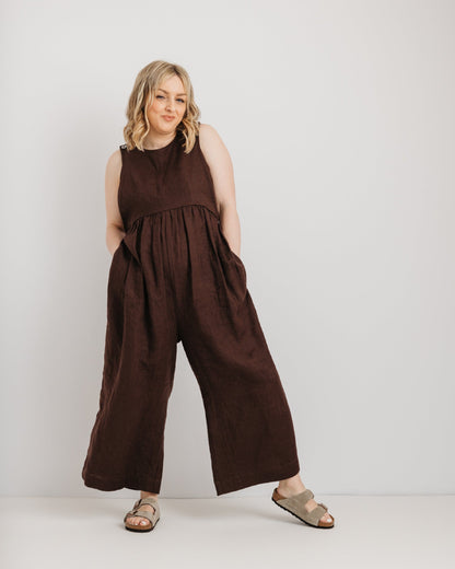 Ada Linen Jumpsuit | Chocolate Brown | Journy
