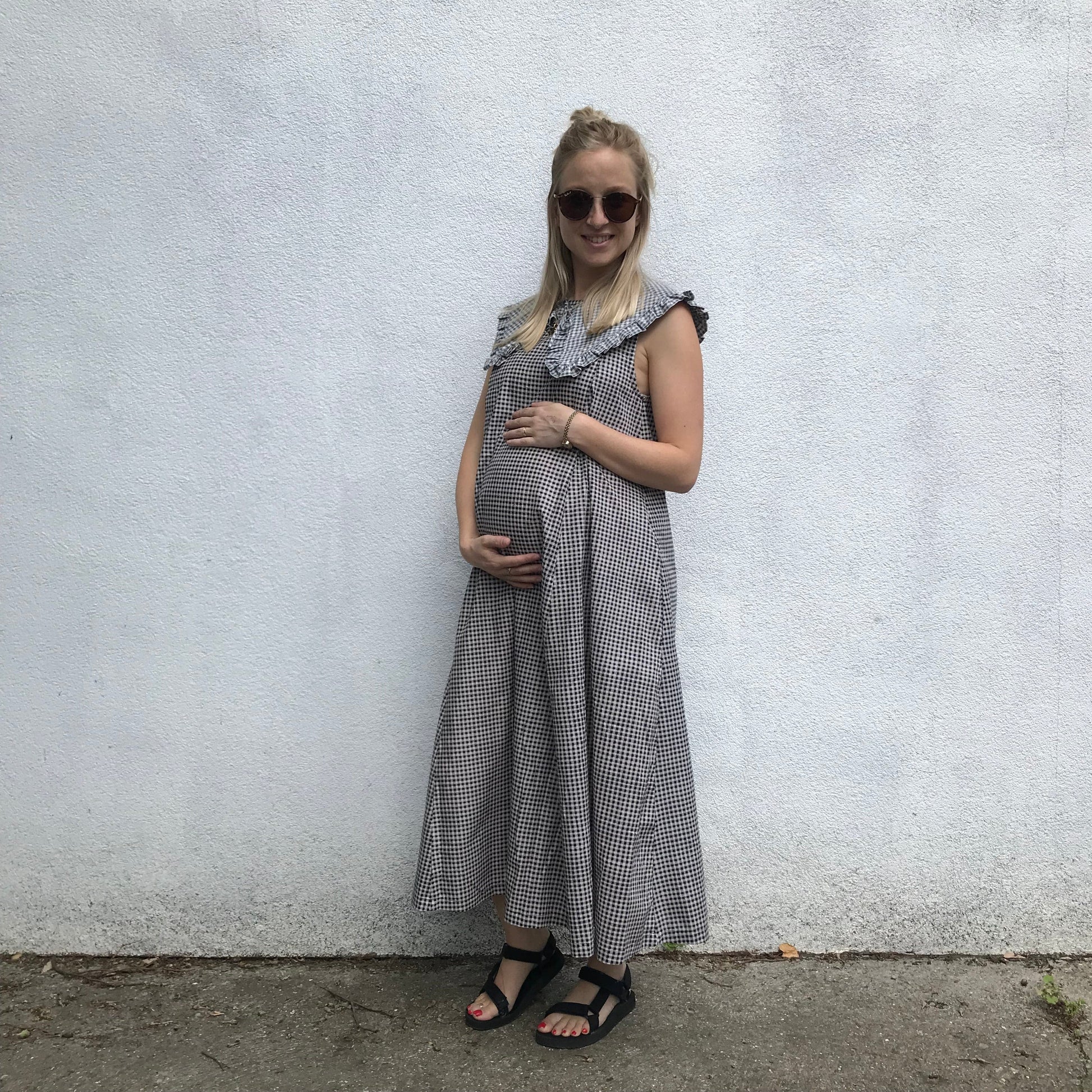 Lucy Dress - Maternity + Breastfeeding friendly - Printed Navy Gingham Cotton