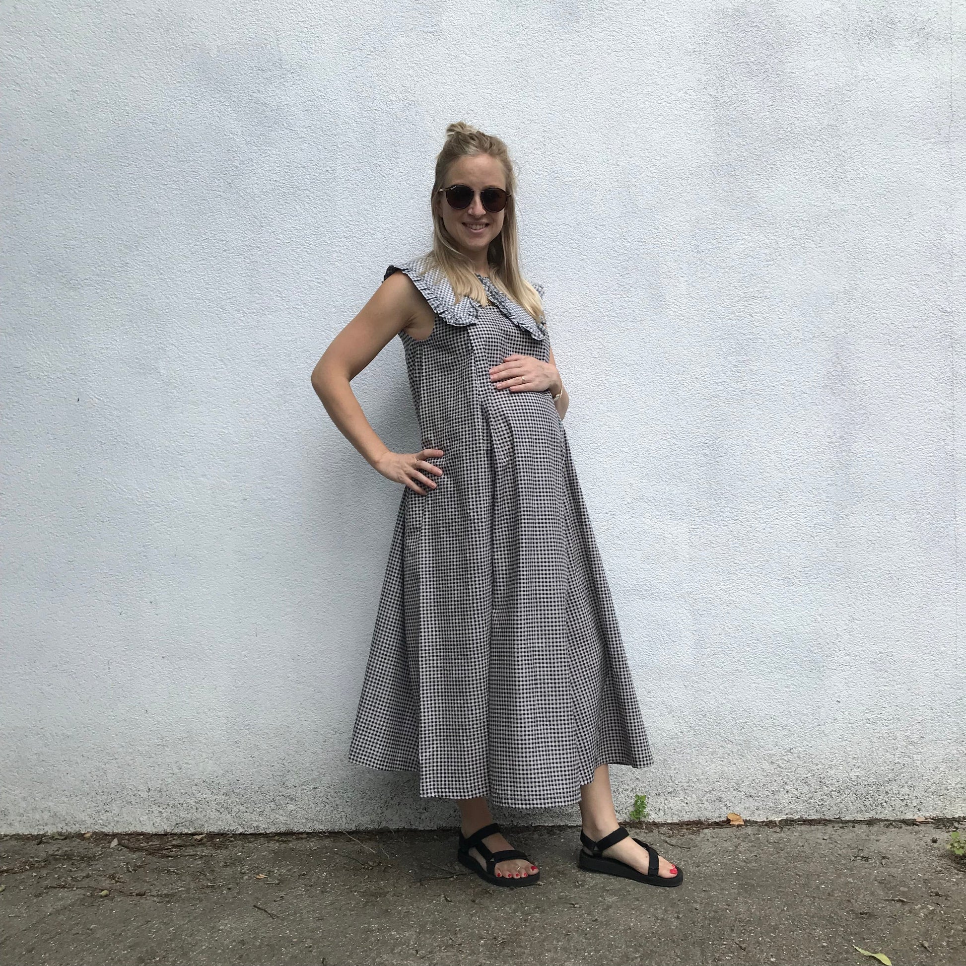 Lucy Dress - Maternity + Breastfeeding friendly - Printed Navy Gingham Cotton