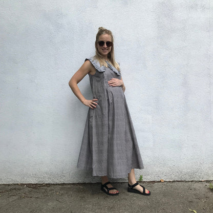 Lucy Dress - Maternity + Breastfeeding friendly - Printed Navy Gingham Cotton