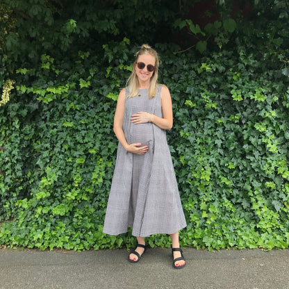 Lucy Dress - Maternity + Breastfeeding friendly - Printed Navy Gingham Cotton