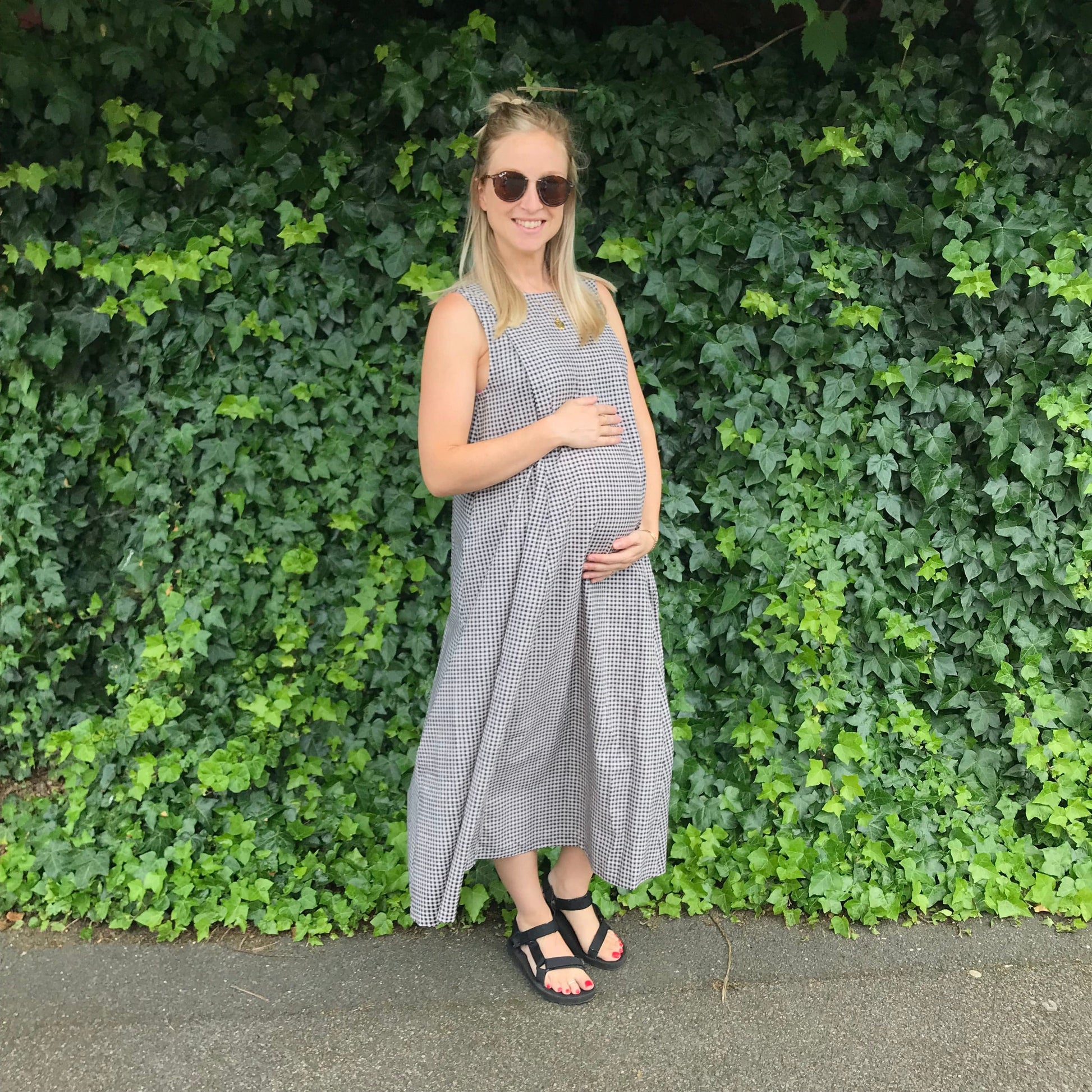 Lucy Dress - Maternity + Breastfeeding friendly - Printed Navy Gingham Cotton