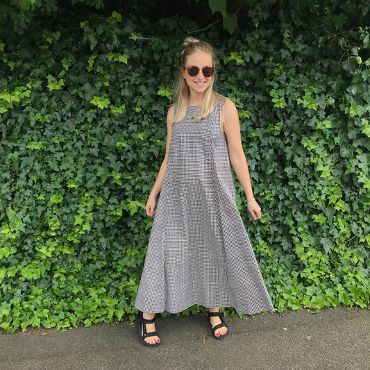 Lucy Dress - Maternity + Breastfeeding friendly - Printed Navy Gingham Cotton
