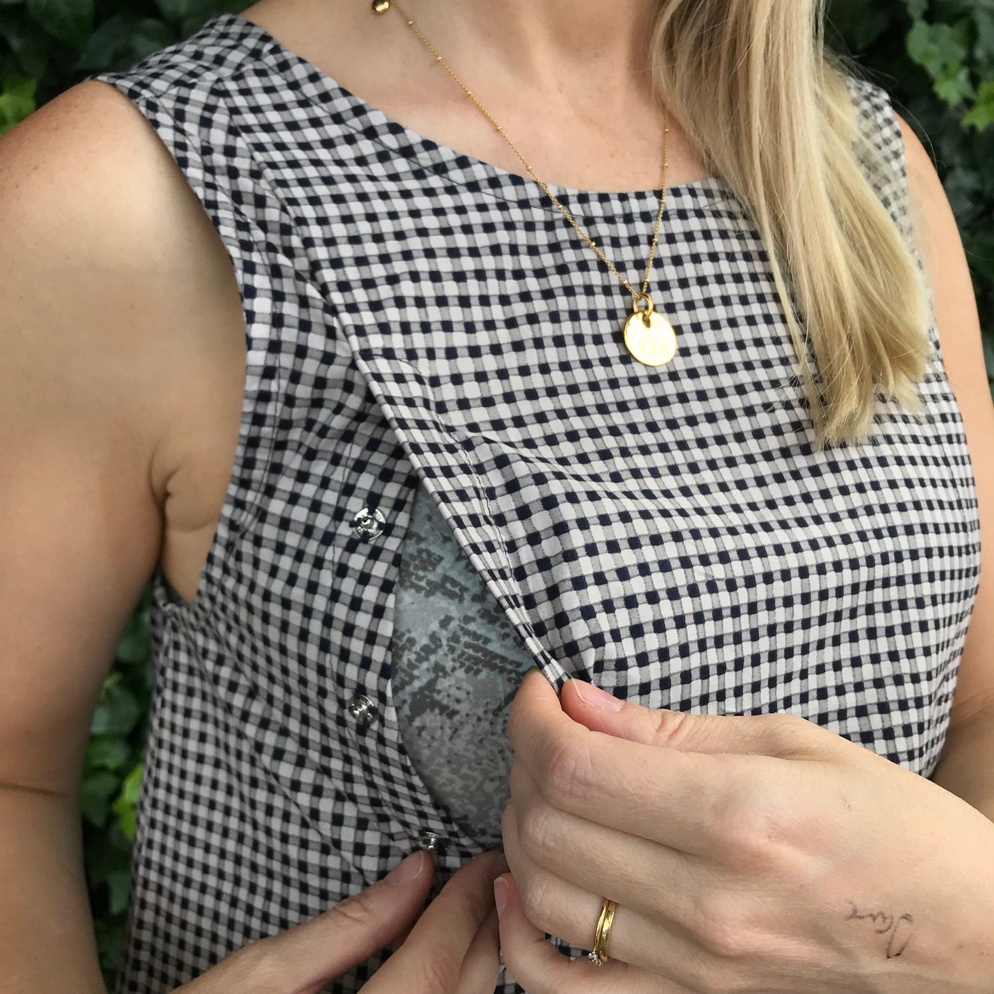 Lucy Dress - Maternity + Breastfeeding friendly - Printed Navy Gingham Cotton