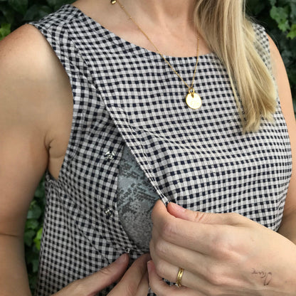 Lucy Dress - Maternity + Breastfeeding friendly - Printed Navy Gingham Cotton