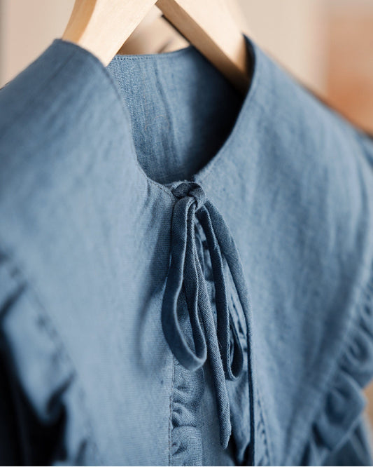 Ruffle Detachable Collar - Margot Collar - Aegean Blue Linen