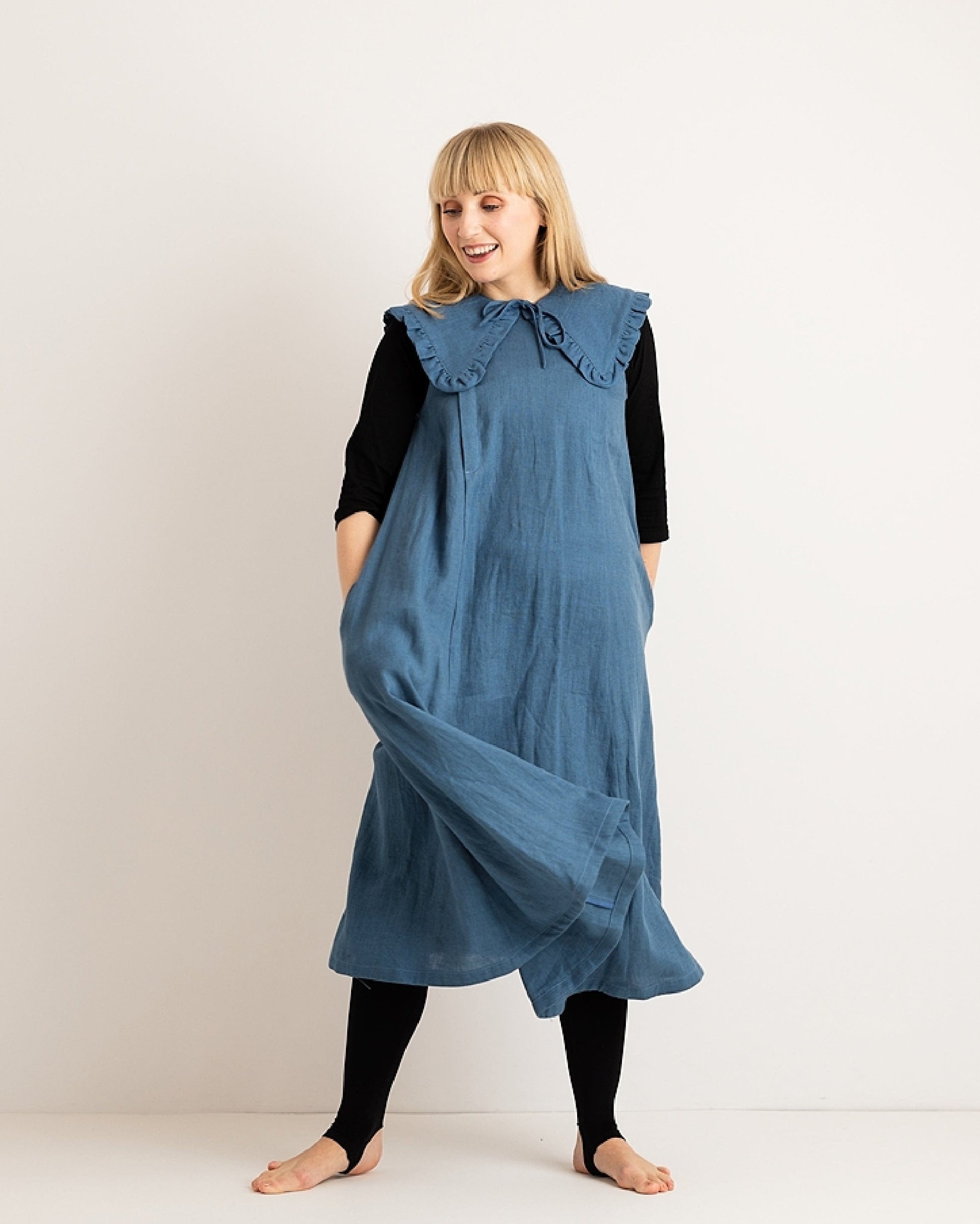 Ruffle Detachable Collar - Margot Collar - Aegean Blue Linen