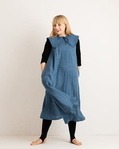 Ruffle Detachable Collar - Margot Collar - Aegean Blue Linen