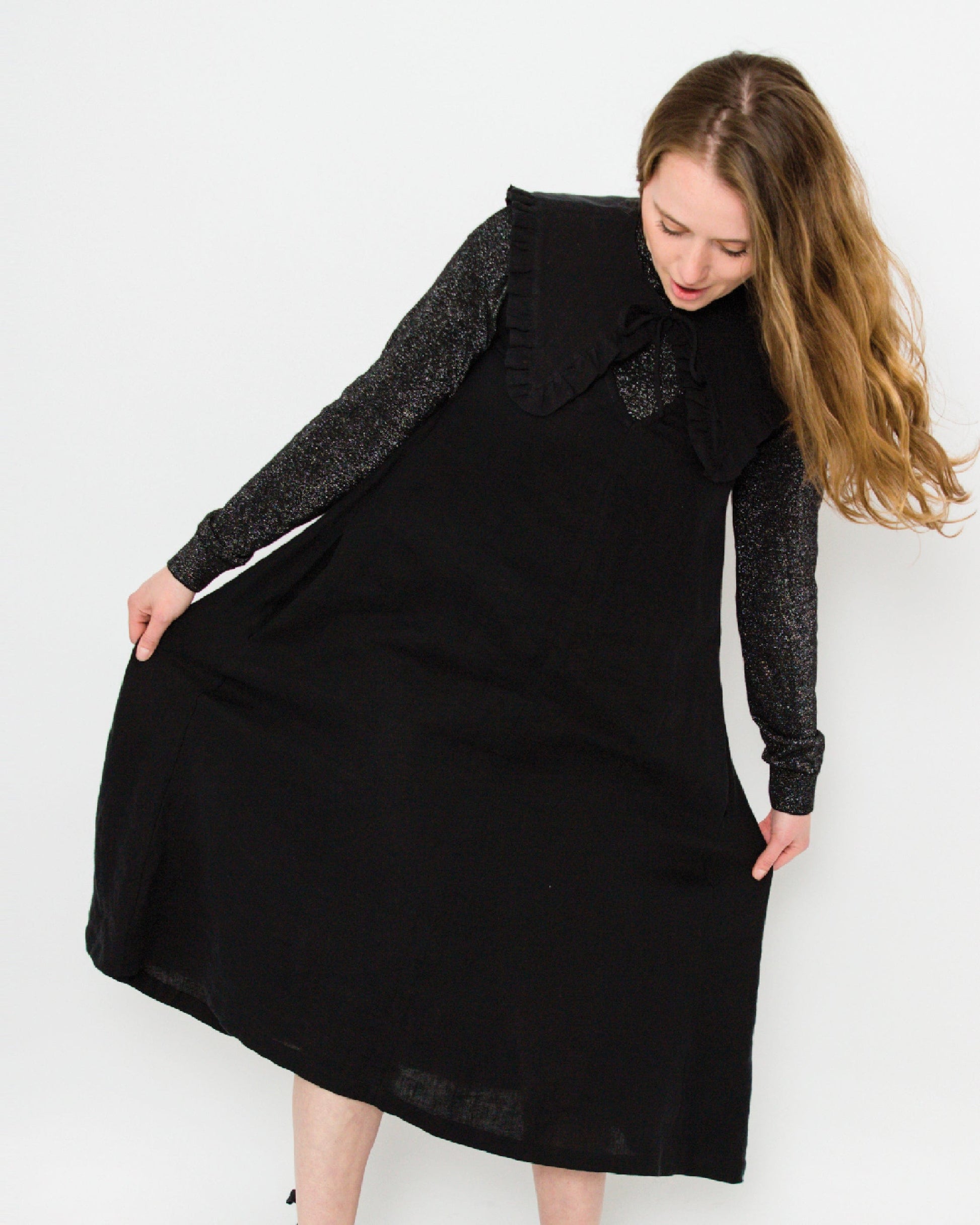 Ruffle Detachable Collar | Black Linen | Journy