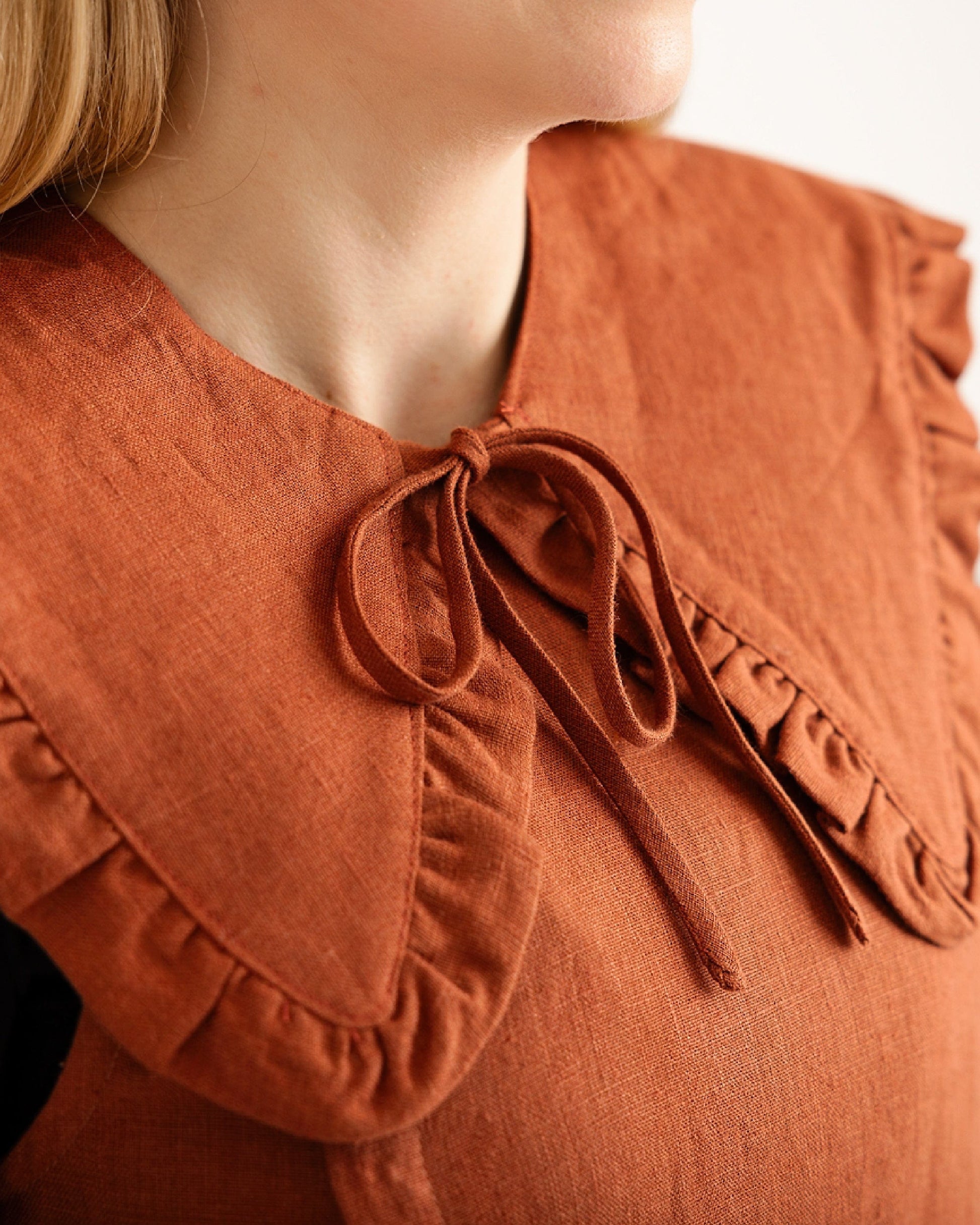 Ruffle Detachable Collar - Margot Collar - Burnt Orange Linen