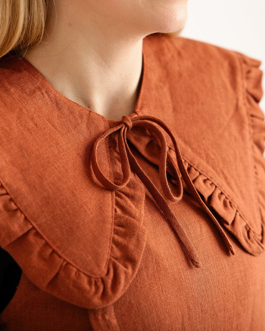 Ruffle Detachable Collar - Margot Collar - Burnt Orange Linen
