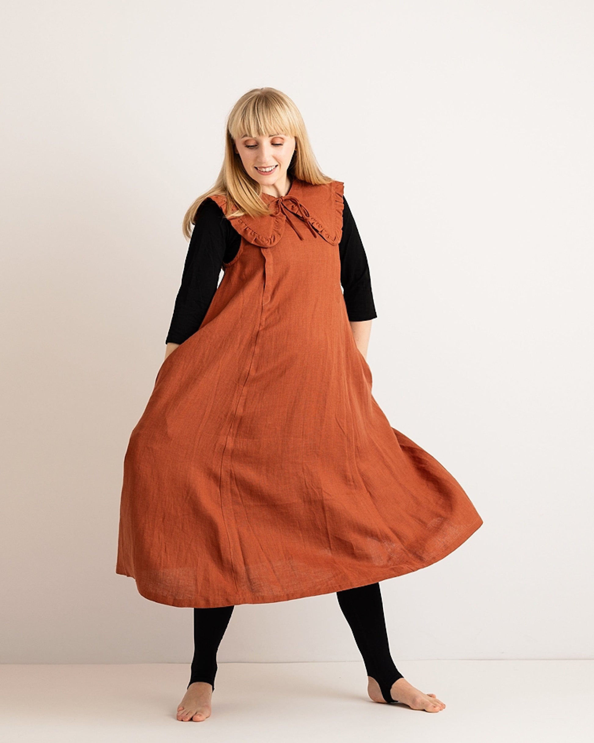 Ruffle Detachable Collar - Margot Collar - Burnt Orange Linen