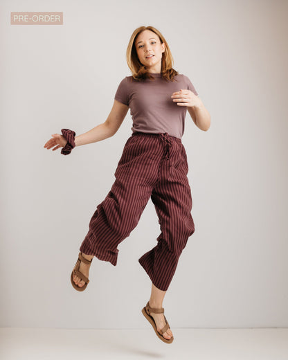 the Daisy Trouser - Burgandy Stripe