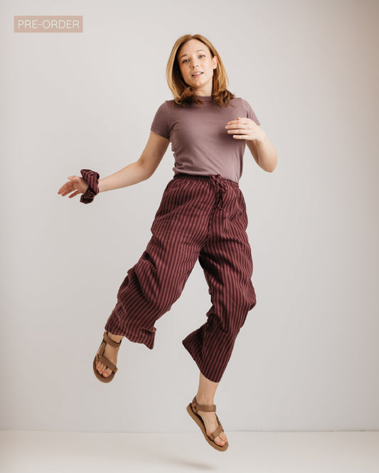 the Daisy Trouser - Burgandy Stripe