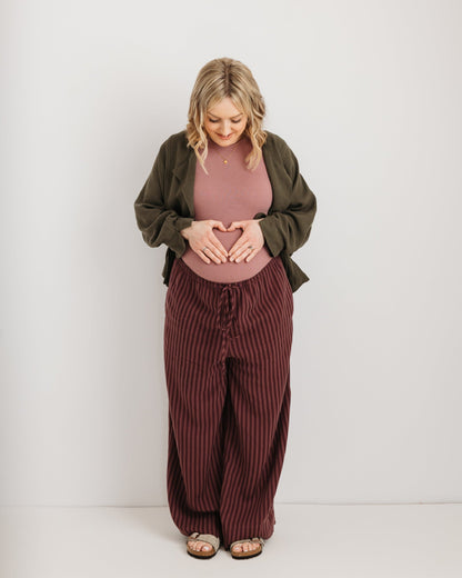 the Daisy Trouser - Burgandy Stripe