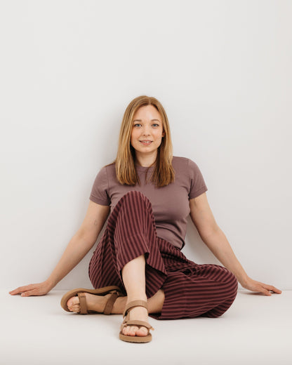 the Daisy Trouser - Burgandy Stripe