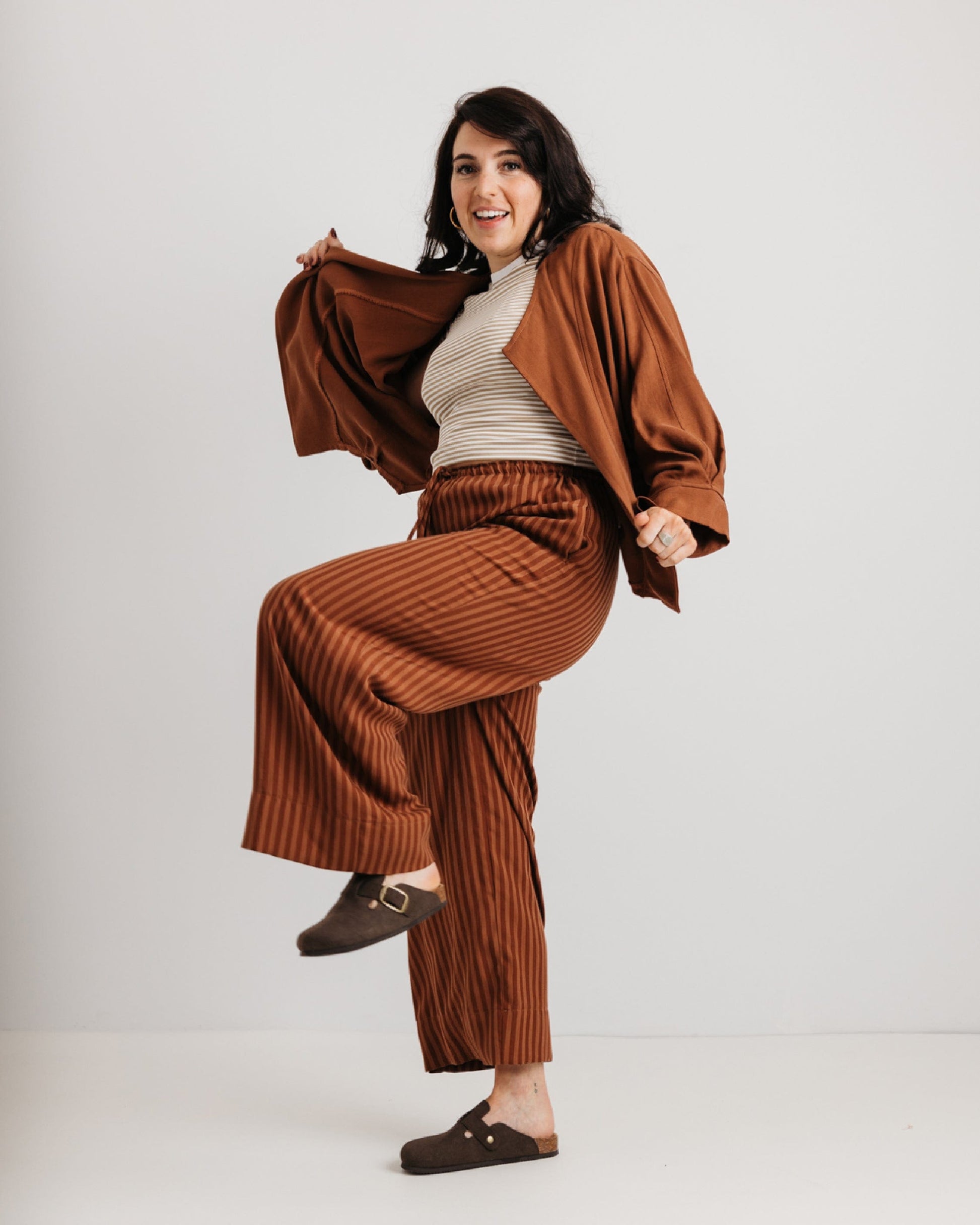 the Daisy Trouser - Mocha Stripe