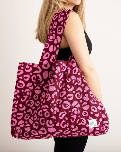 the Everything Tote Bag - Pink Leopard Linen