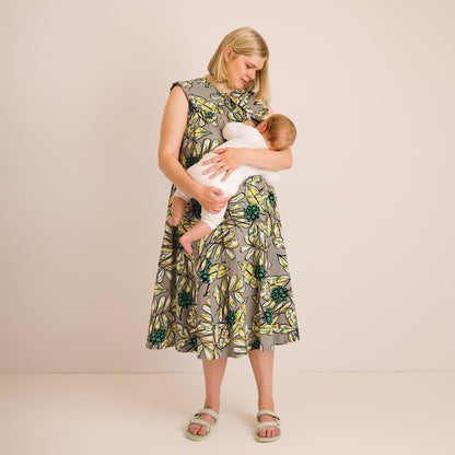Lucy Dress - Maternity + Breastfeeding friendly - Abstract Green Printed Linen