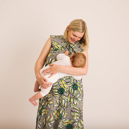 Lucy Dress - Maternity + Breastfeeding friendly - Abstract Green Printed Linen