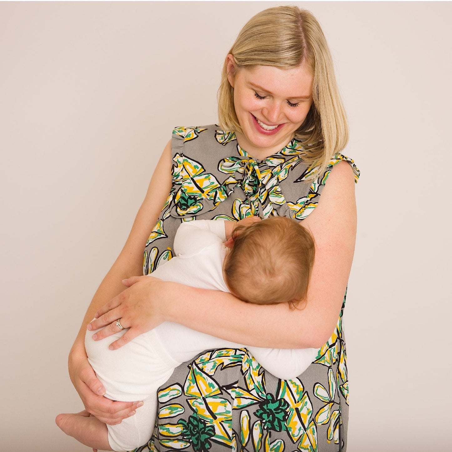 Lucy Dress - Maternity + Breastfeeding friendly - Abstract Green Printed Linen