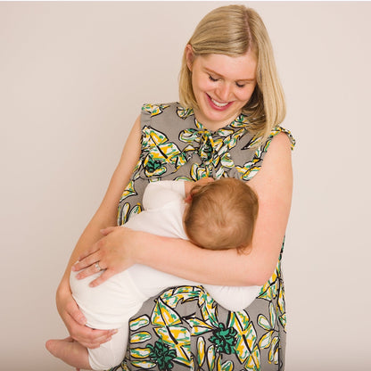 Lucy Dress - Maternity + Breastfeeding friendly - Abstract Green Printed Linen