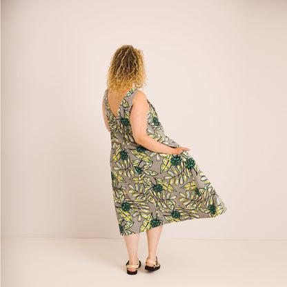 Lucy Dress - Maternity + Breastfeeding friendly - Abstract Green Printed Linen