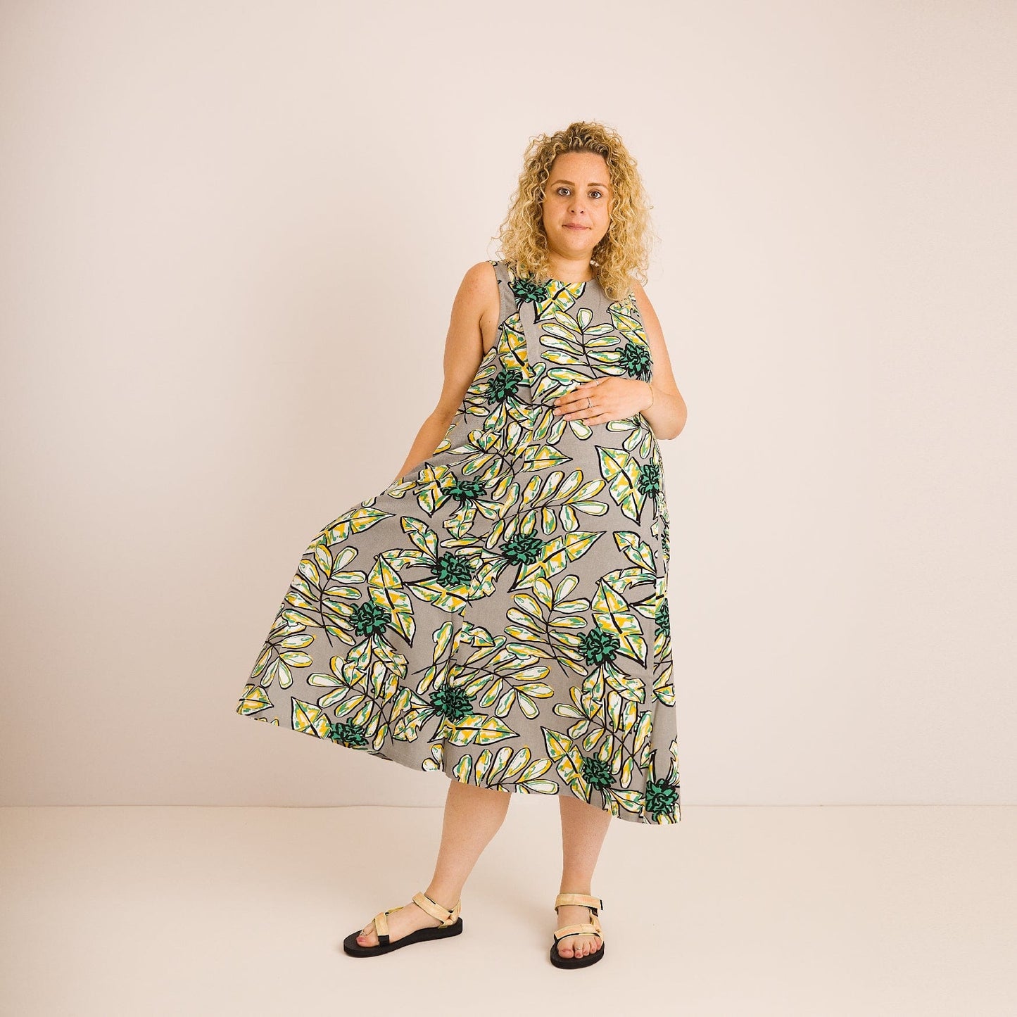 Lucy Dress - Maternity + Breastfeeding friendly - Abstract Green Printed Linen