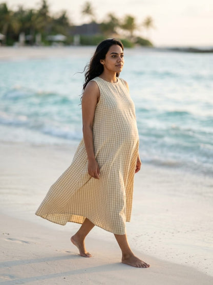 Lucy Dress - Butter Yellow Check Tencel