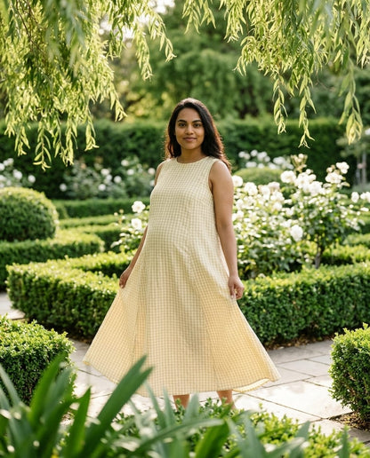 Lucy Dress - Butter Yellow Check Tencel