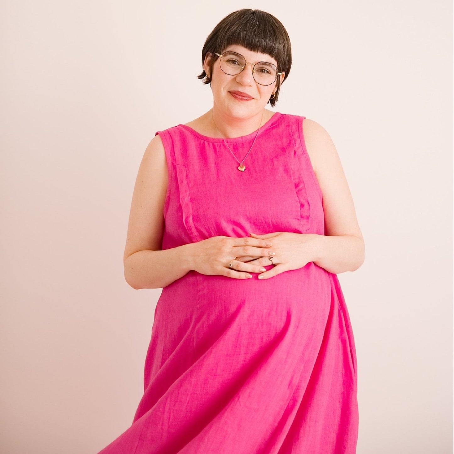 Lucy Dress - Maternity + Breastfeeding friendly - Pink Linen