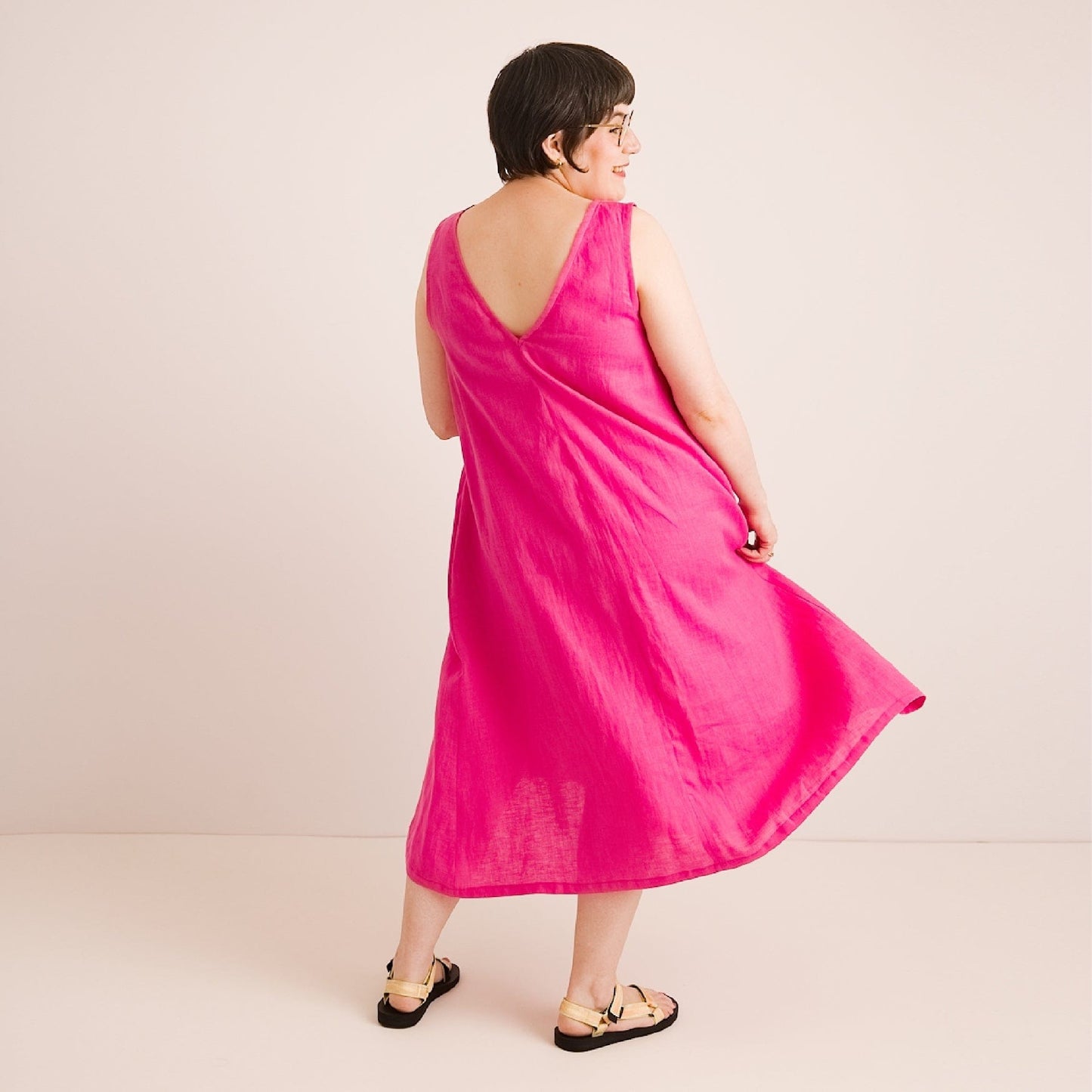 Lucy Dress - Maternity + Breastfeeding friendly - Pink Linen