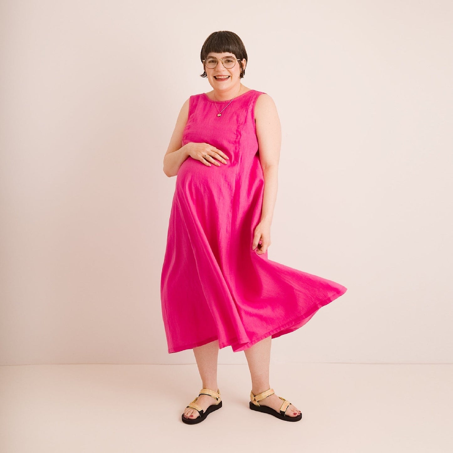 Lucy Dress - Maternity + Breastfeeding friendly - Pink Linen