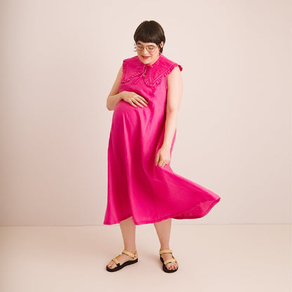 Lucy Dress - Maternity + Breastfeeding friendly - Pink Linen