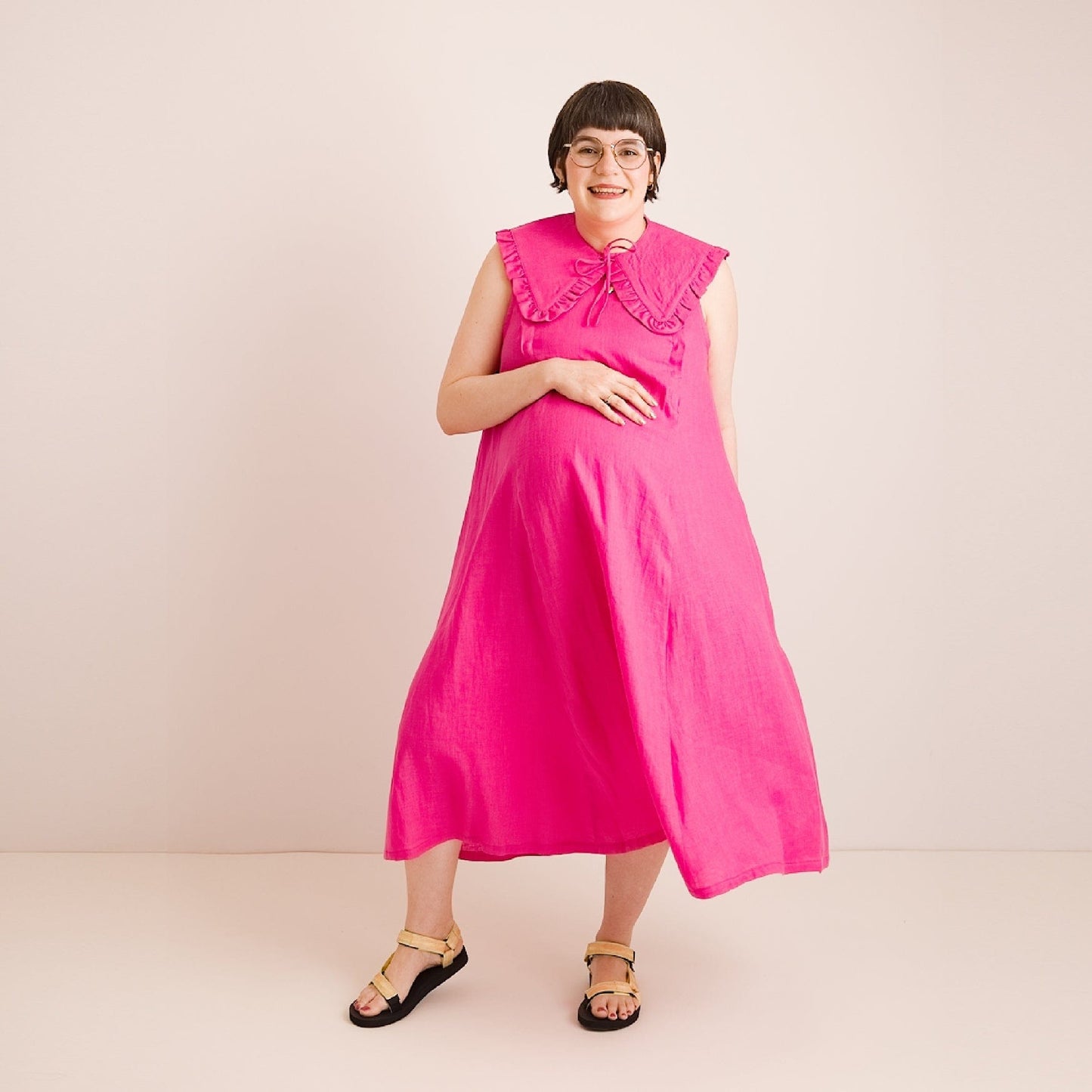 Lucy Dress - Maternity + Breastfeeding friendly - Pink Linen