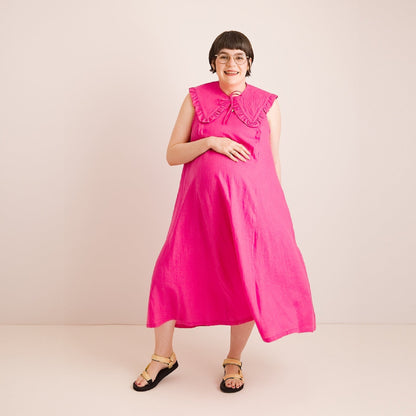 Lucy Dress - Maternity + Breastfeeding friendly - Pink Linen
