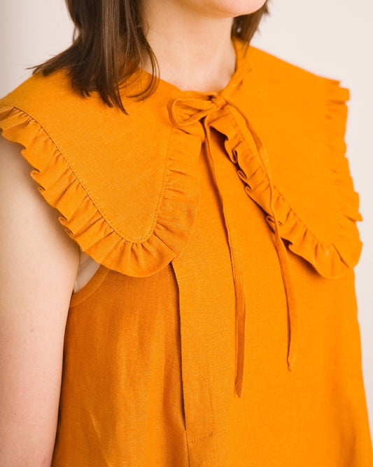 Ruffle Detachable Collar - Margot Collar - Sun Orange Linen