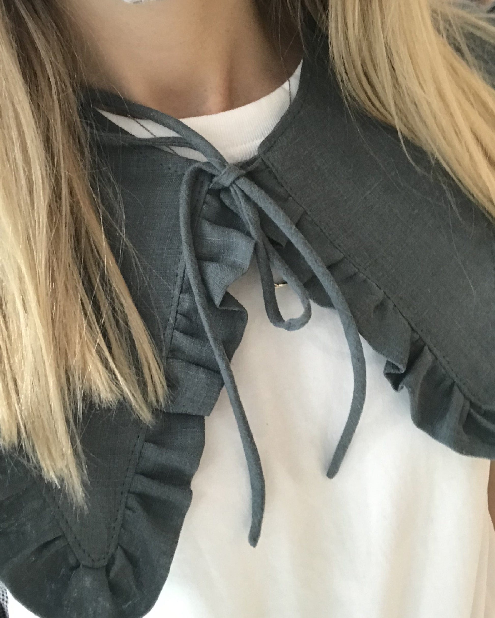 Ruffle Detachable Collar | Teal Linen | Journy